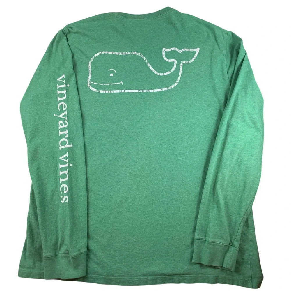 Vineyard Vines Mens Long Sleeve T-Shirt Green Whale Logo Size‎ L *SEE PHOTOS*